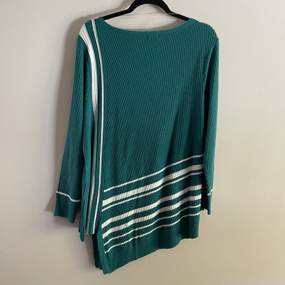 Chicos Sz 2 US L Bright Jade Coastal Asymmetrical Hem Striped Tunic Sweater - Picture 12 of 12